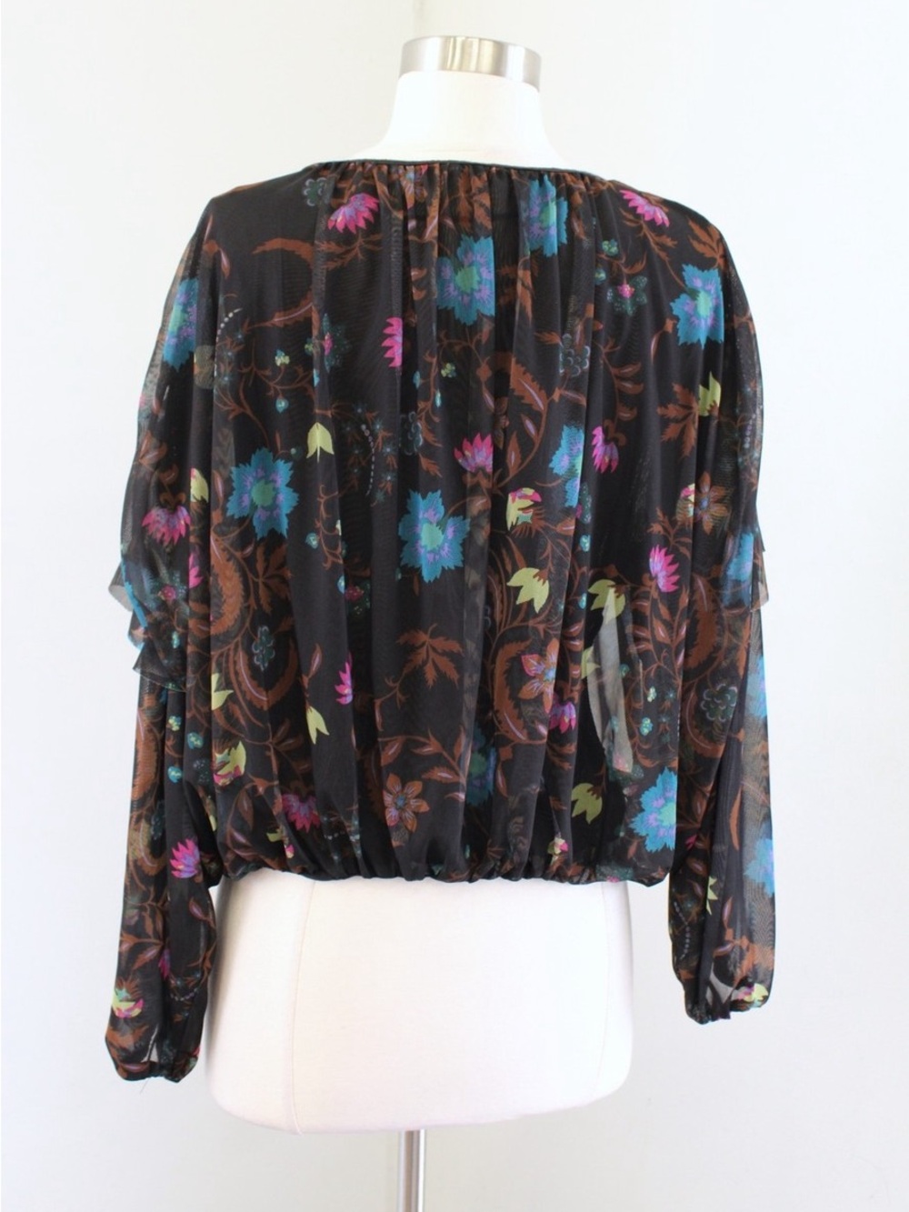 Free People Women's Blouse Shirt Wild Flower Black Combo Floral Mesh - Size S - Picture 2 of 9